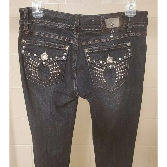 LA Idol Black Fancy Junior Flare Jeans Rhinestones - Picture 5 of 10